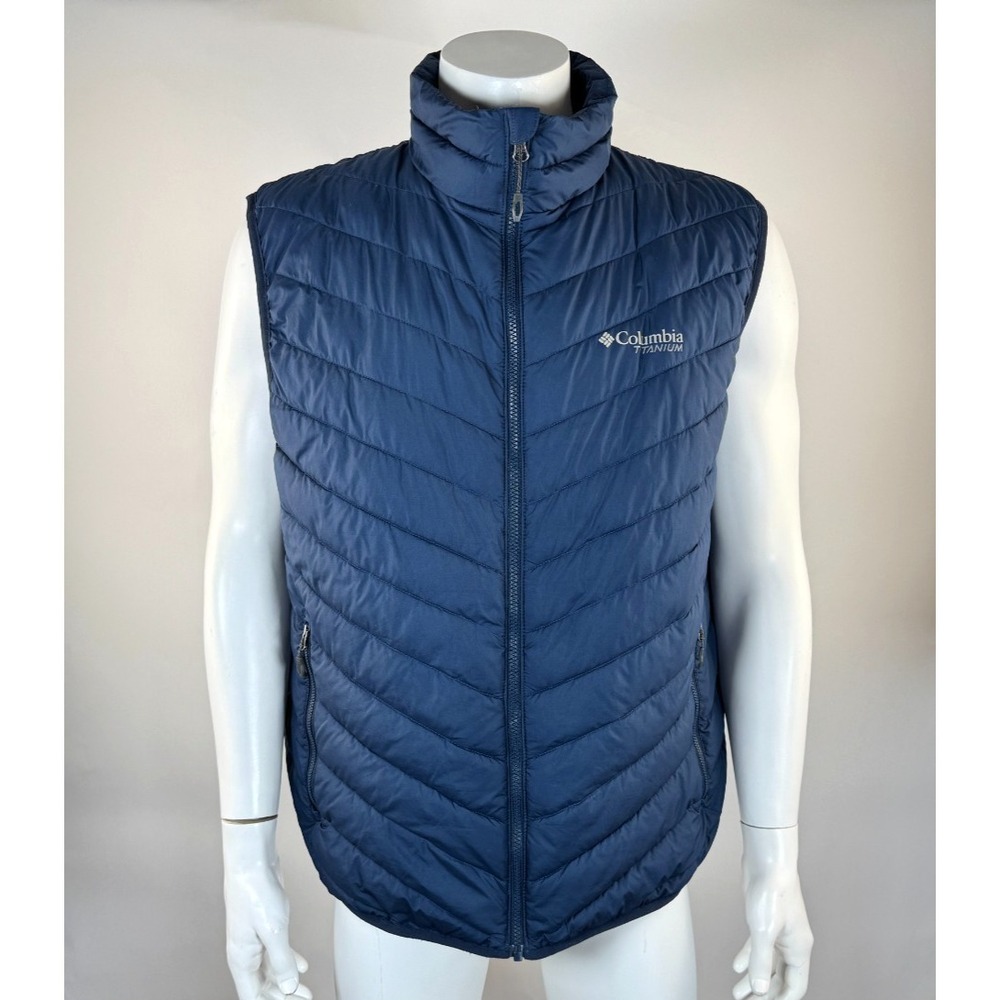 Columbia Titanium Omni Heat Puffer Vest Mens XL EUC Lightweight Full Zip Navy